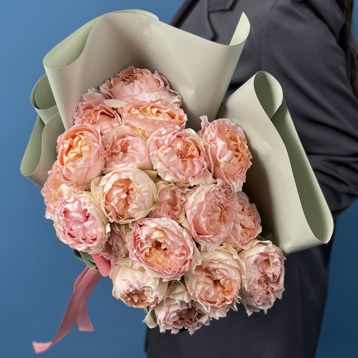 5 кустовых пионовидных роз Джульетта Хани 60 см